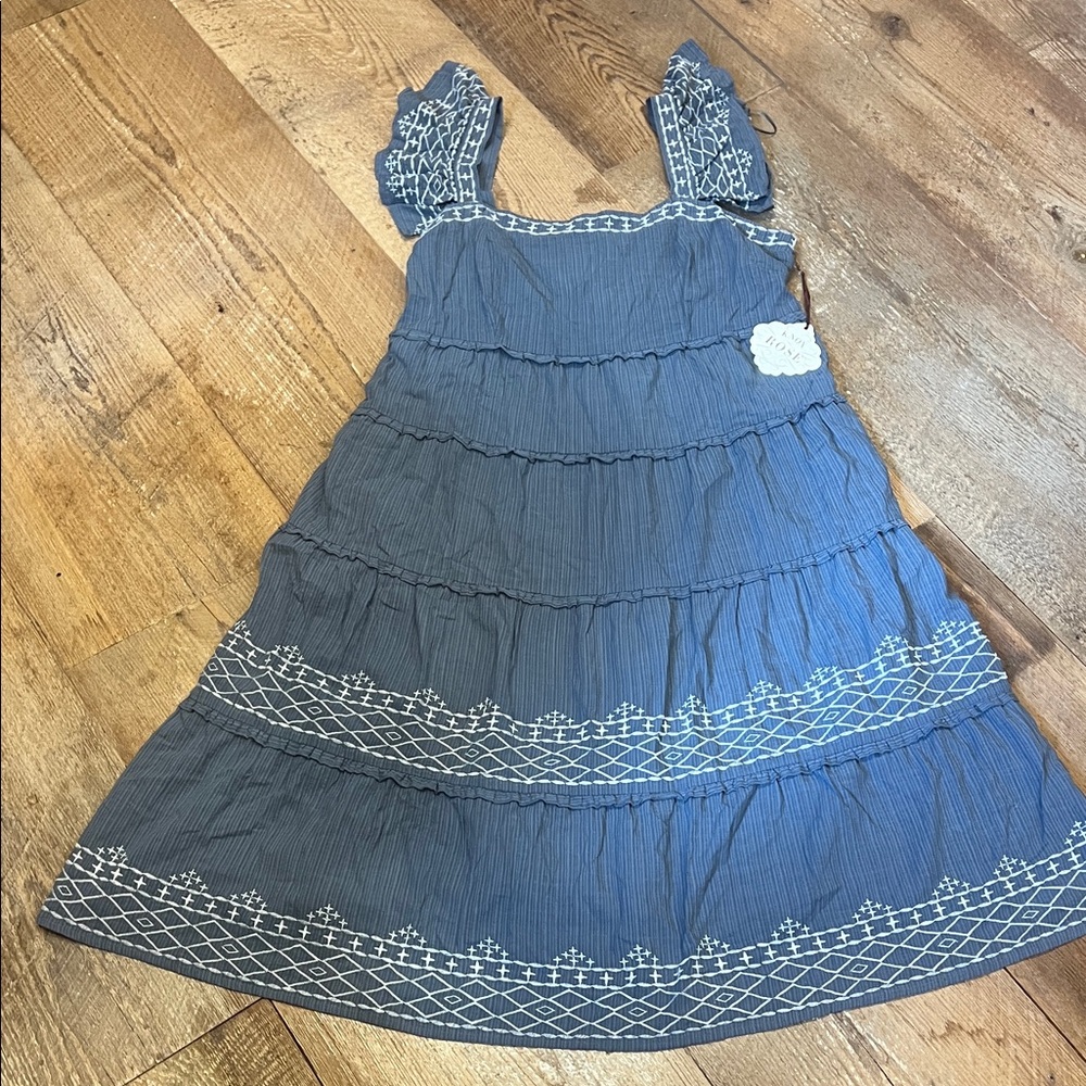 Charming Blue Dress with Embroidered Details